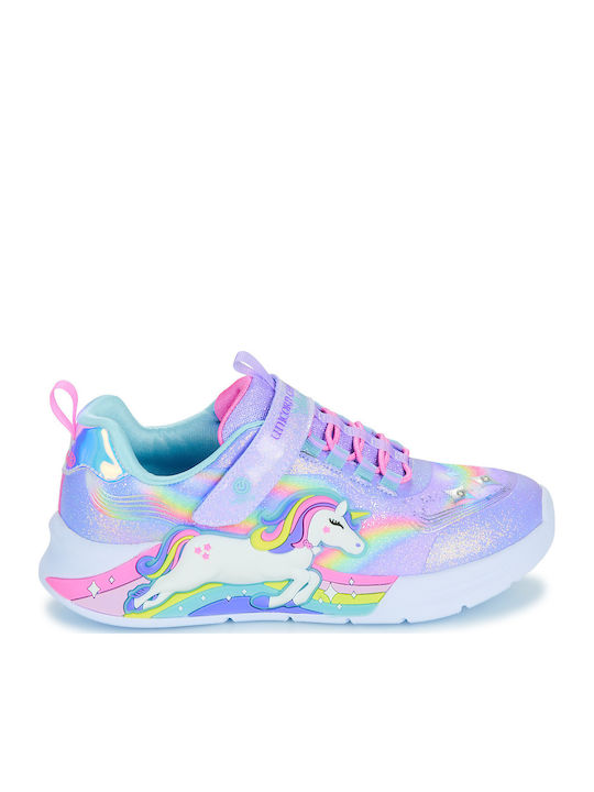 Lighted Unicorn Bungee & Gore Sneaker W/ Rainbow Glitter Print Upper