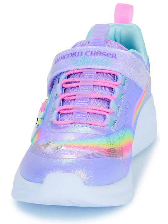 Lighted Unicorn Bungee & Gore Sneaker W/ Rainbow Glitter Print Upper
