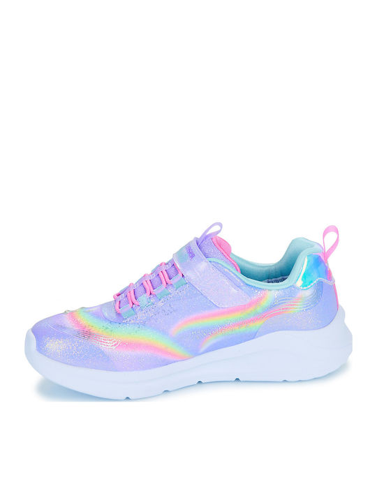 Lighted Unicorn Bungee & Gore Sneaker W/ Rainbow Glitter Print Upper