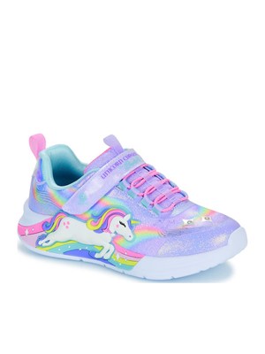 Lighted Unicorn Bungee & Gore Sneaker W/ Rainbow Glitter Print Upper